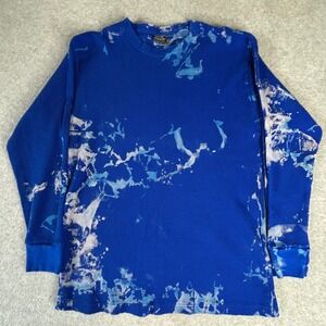 Vintage GemRock XL Blue Bleach Splatter Thermal Long Sleeve Heavy Weight Top Y2K